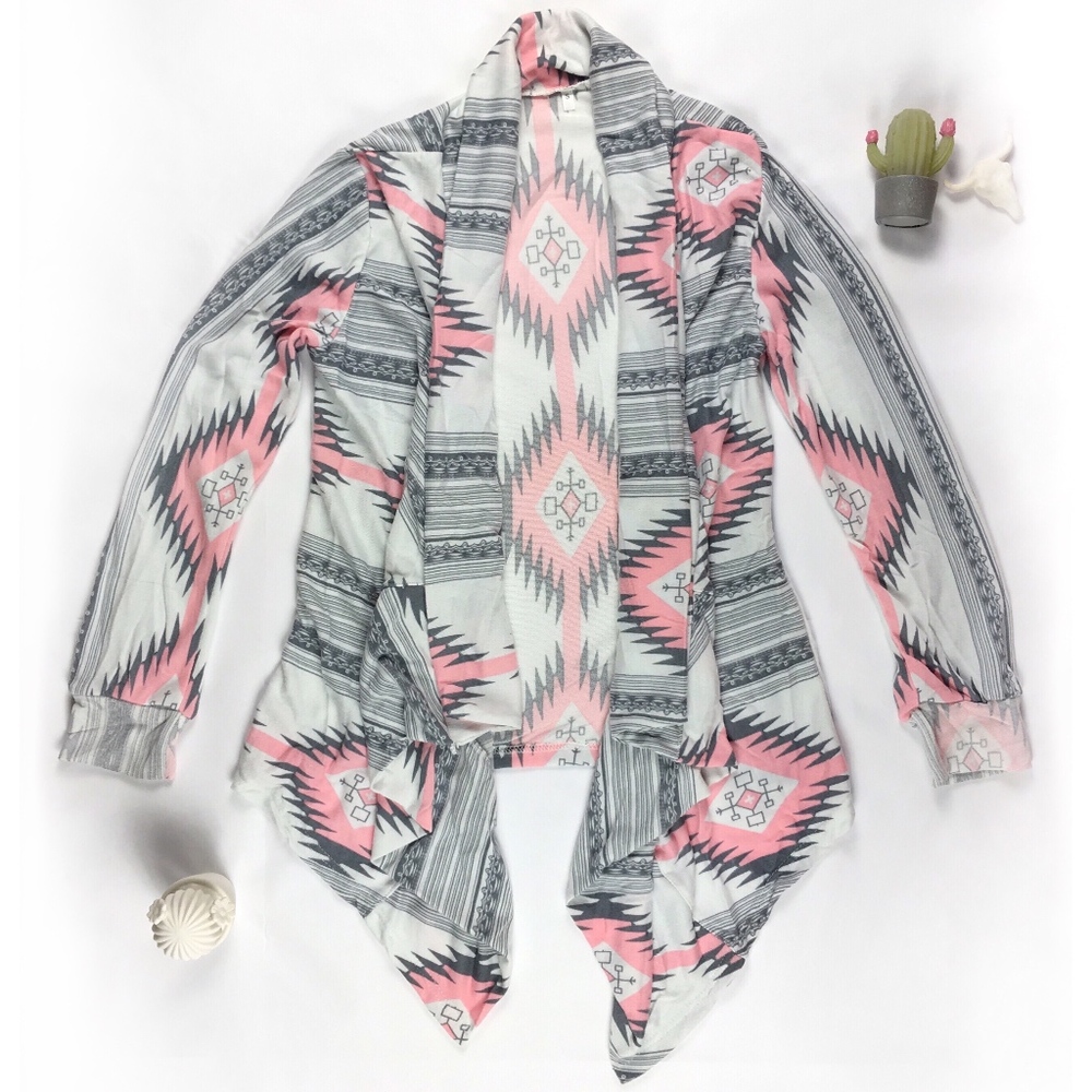 New Pink Aztec Waterfall Cardigan